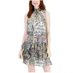 MSK Womens Printed Smocked Waist Tired Dress Multicolor Size XL Ruffle Chiffon